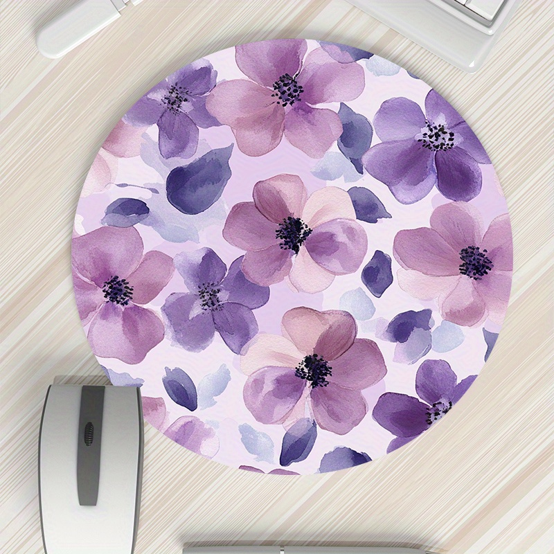 Tradescantia Purple - 1pc Purple Floral Round Mouse Pad