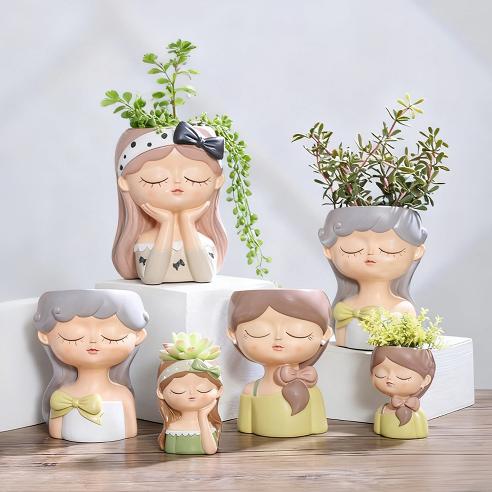 Cute Girl Small Plant Pot Resi - Echeveria Succulent 리뷰 및 가격