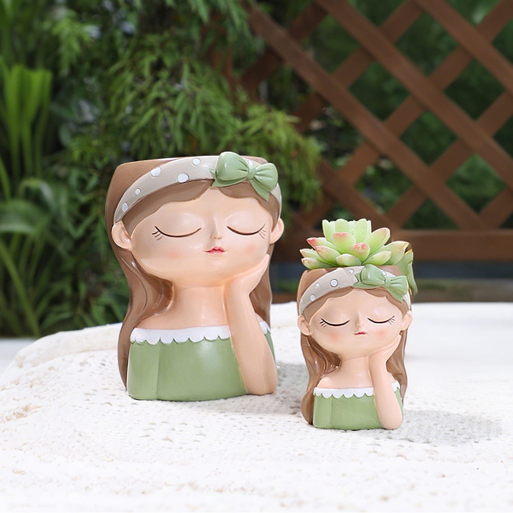 Cute Girl Small Plant Pot Resi - Echeveria Succulent 리뷰 및 가격